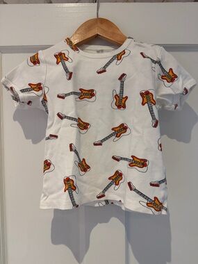 Mini Rodini White Tee with Orange & Red Guitar Print
